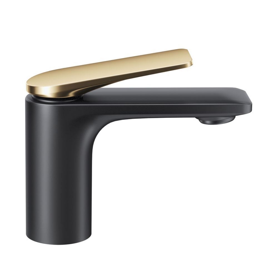 Picture of Single Lever Basin Mixer - Lever: Gold Matt PVD | Body: Black Matt