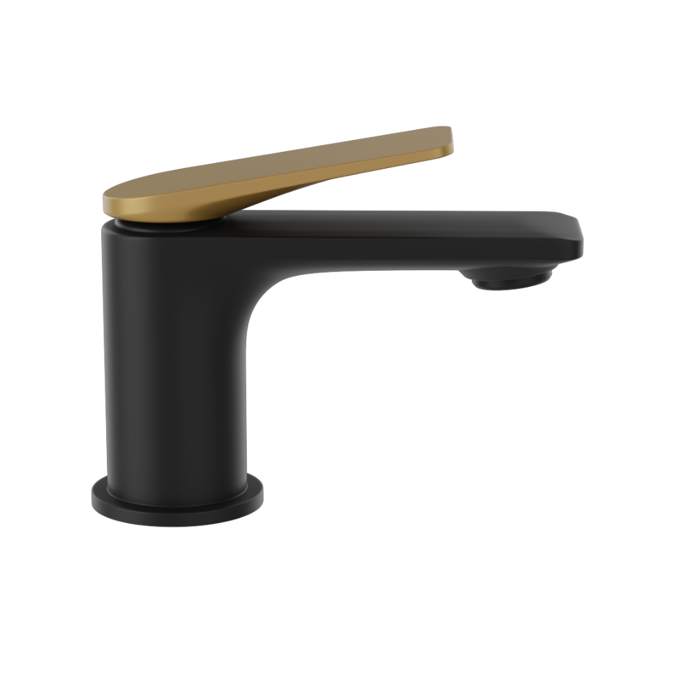 Picture of Single Lever Basin Mixer - Lever: Gold Matt PVD | Body: Black Matt