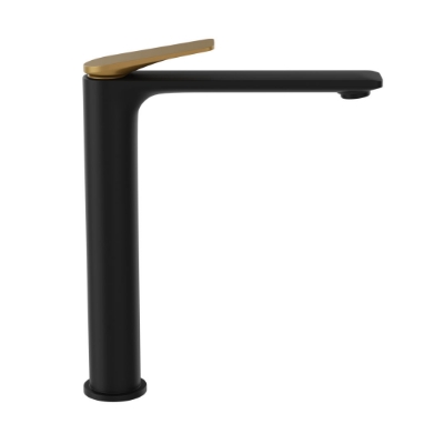 Picture of Single Lever High Neck Basin Mixer - Lever: Gold Matt PVD | Body: Black Matt