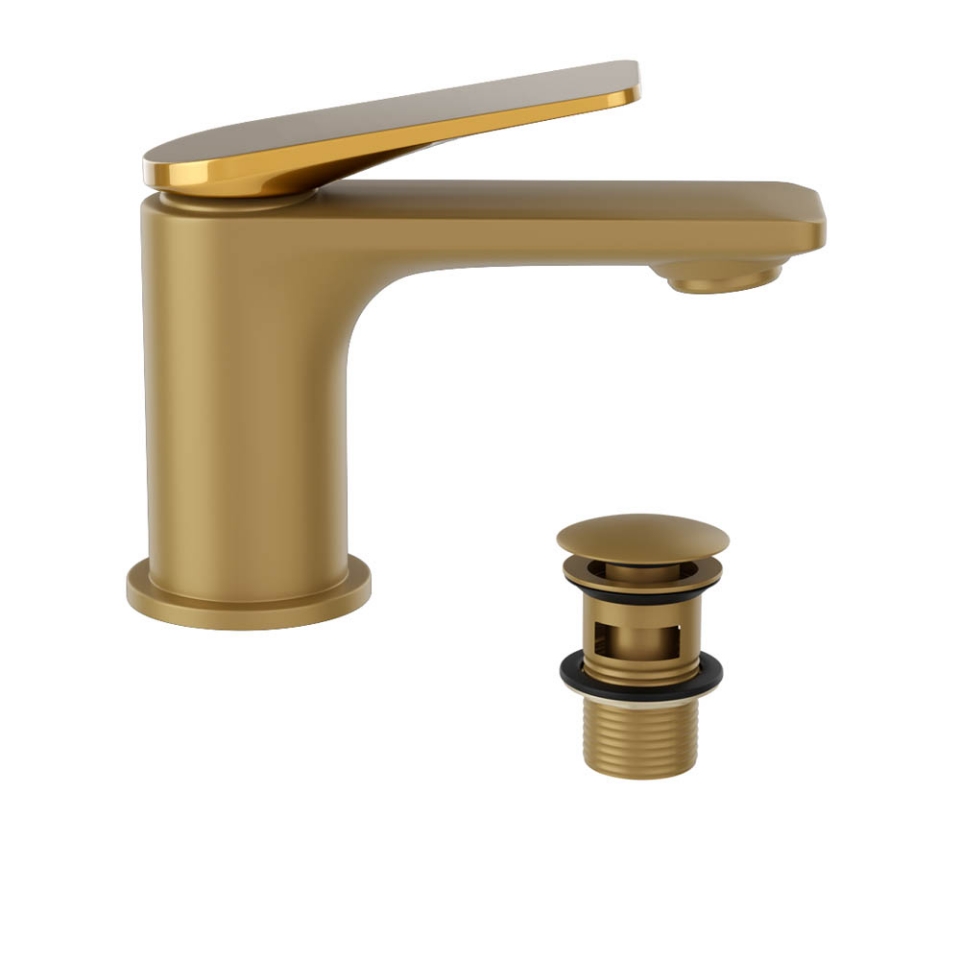 Picture of Single Lever Basin Mixer - Lever: Gold Bright PVD | Body: Gold Matt PVD