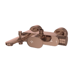 Picture of Exposed Thermostatic Bath & Shower Mixer 3-in-1 System - Blush Gold Bright PVD