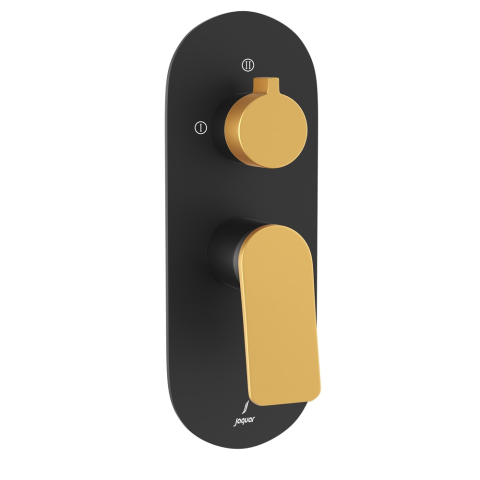 Picture of ชุดชิ้นส่วนภายนอกของวาล์วแมนนวลฝังผนังแบบก้านเดี่ยว (วาล์วอยู่ทางด้านซ้าย) - ก้าน: สีทองด้านเคลือบ PVD | ตัวฐาน: สีดำด้าน